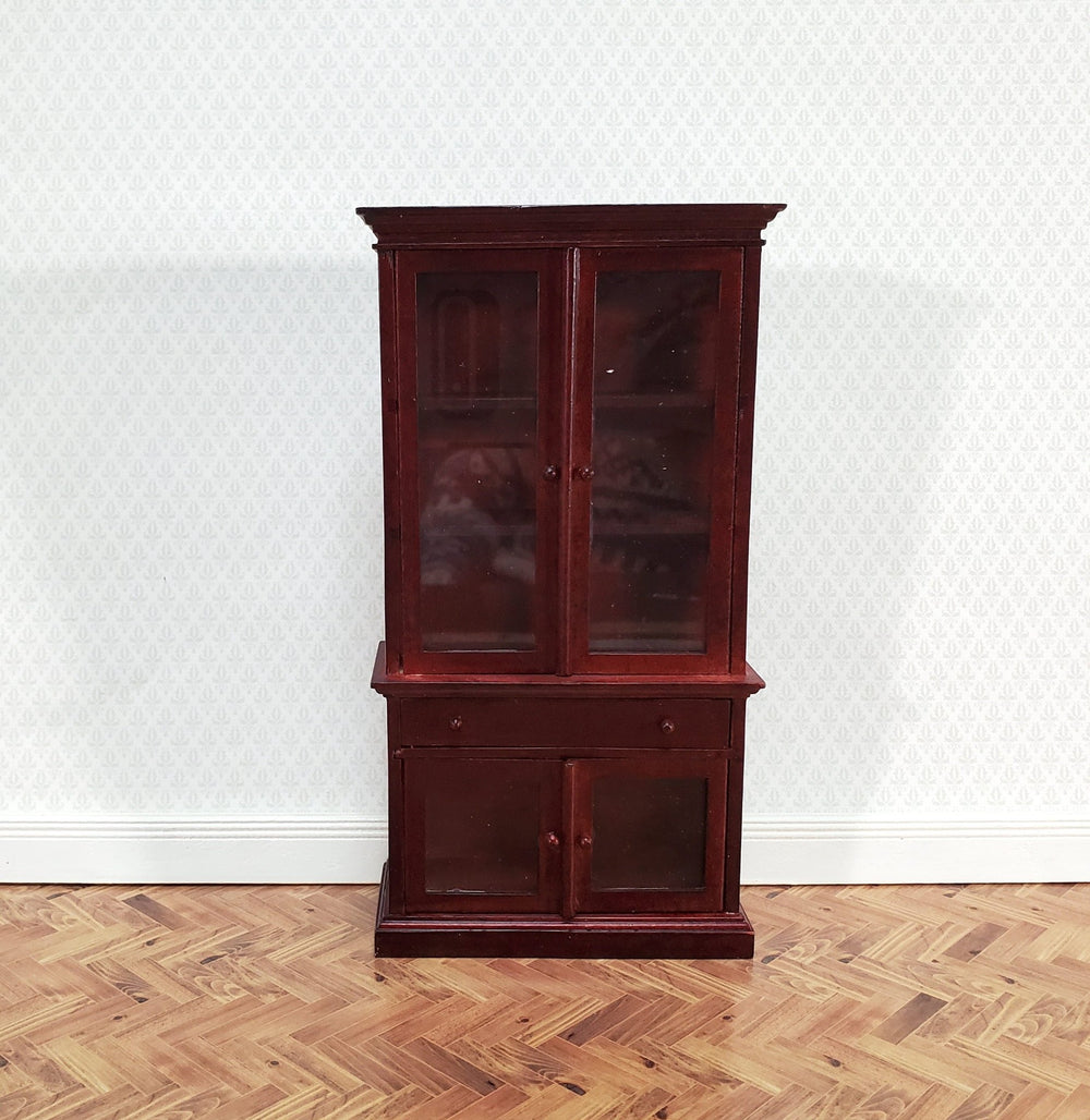 Dollhouse Bookcase Display Cabinet Hutch with Doors Mahogany Finish 1:12 Scale Furniture - Miniature Crush
