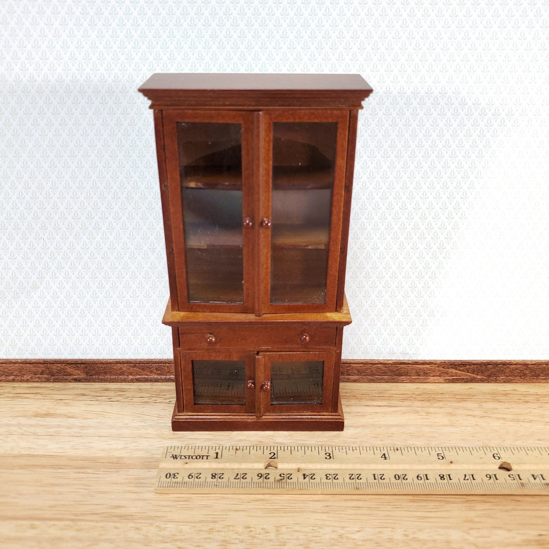 Dollhouse Bookcase Display Cabinet Hutch with Doors Walnut Finish 1:12 Scale Furniture - Miniature Crush