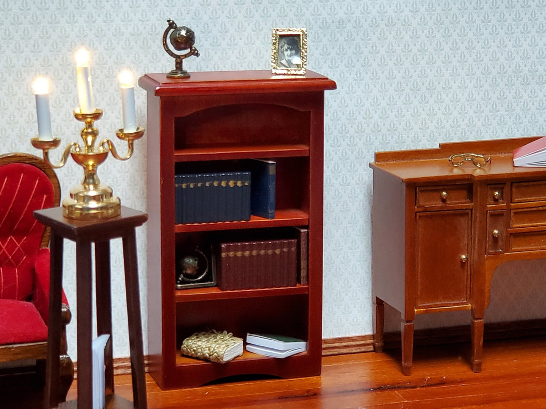 Dollhouse Bookcase Small Wood Mahogany Finish 1:12 Scale Furniture Shelves - Miniature Crush