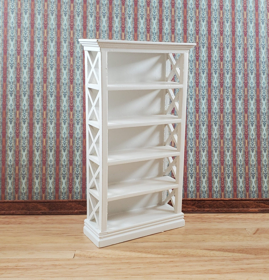 Dollhouse Bookcase White Wood Bookshelf 1:12 Scale Miniature Furniture Shelves - Miniature Crush