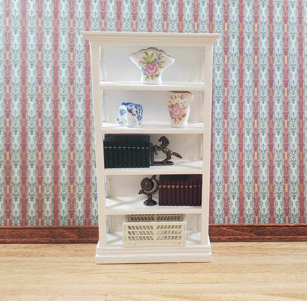 Dollhouse Bookcase White Wood Bookshelf 1:12 Scale Miniature Furniture Shelves - Miniature Crush