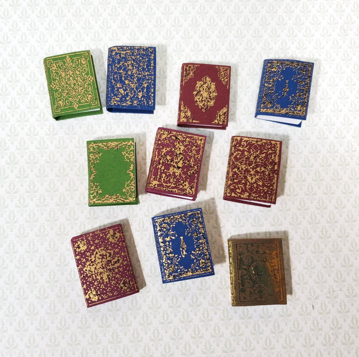 Dollhouse Books Set of 10 Ornate Gold Gilt Covers 1:12 Scale Miniatures (blank inside) - Miniature Crush