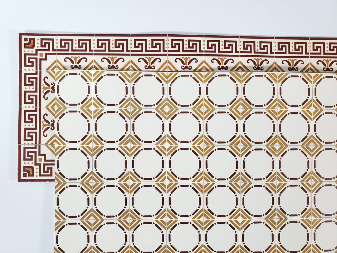 Dollhouse Border Tile Flooring Sheet 1:12 Scale by World Model WM34180 Gold Maroon - Miniature Crush