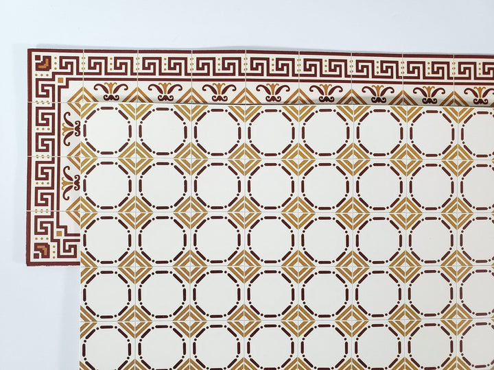 Dollhouse Border Tile Flooring Sheet 1:12 Scale by World Model WM34180 Gold Maroon - Miniature Crush