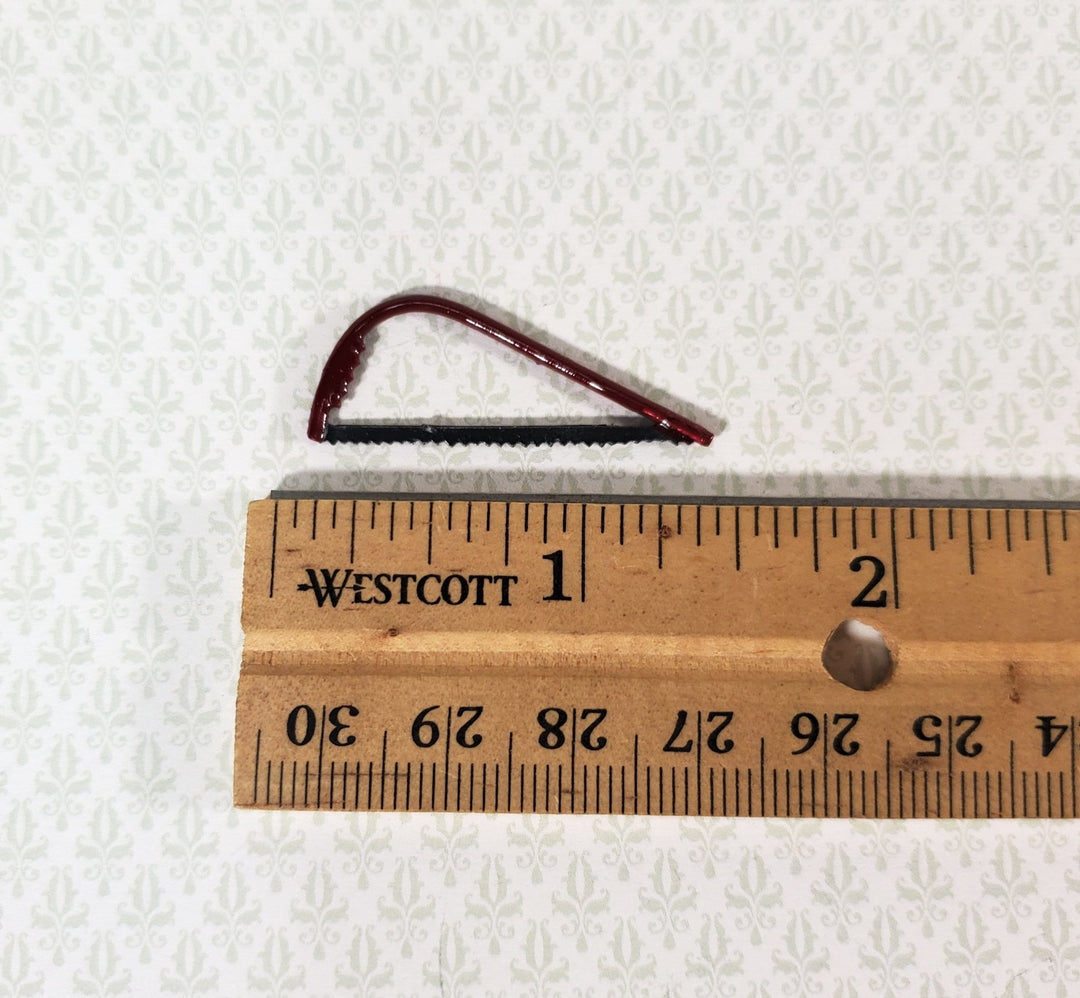 Dollhouse Bow Pruning Saw with Red Handle 1:12 Scale Miniature Tool Metal Saw - Miniature Crush