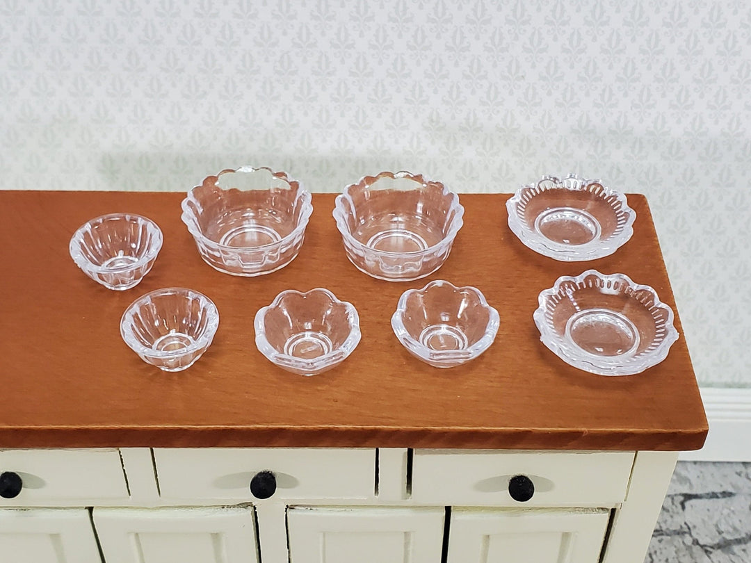 Dollhouse Bowls Serving Dishes Clear Plastic Scalloped Edge Set of 8 1:12 Scale Miniatures - Miniature Crush