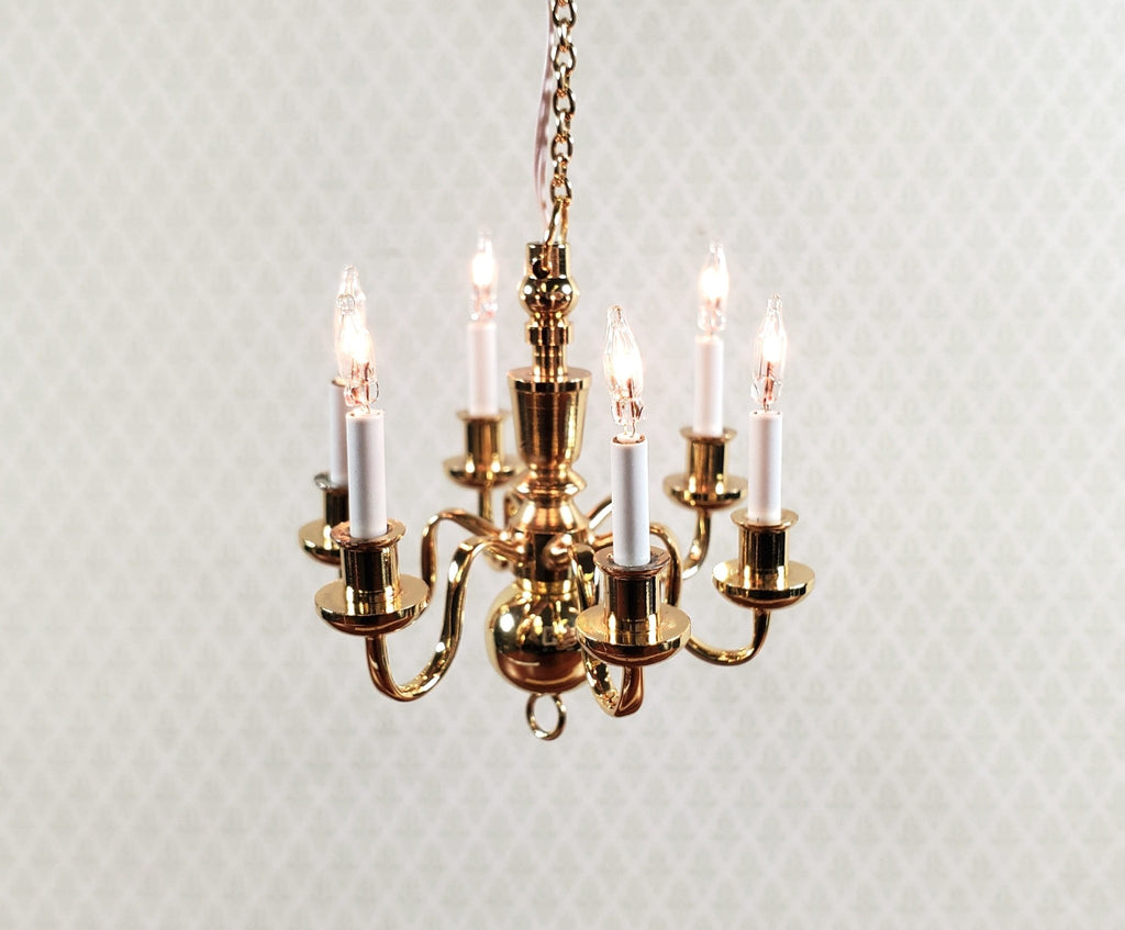 Dollhouse Brass Chandelier 6 Arm 12 Volt Electric 1:12 Scale Miniature by  Houseworks