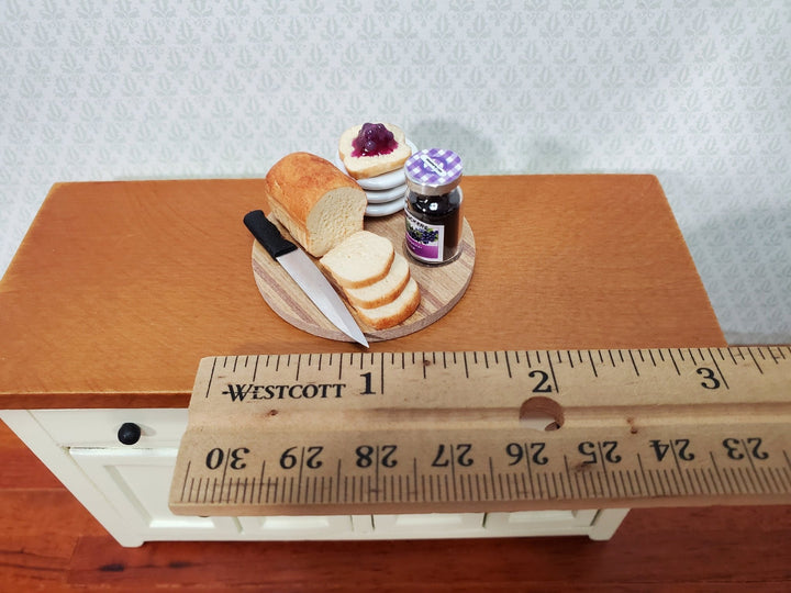 Dollhouse Bread Set with Jelly Knife Plates on Board 1:12 Scale Miniature Food Kitchen - Miniature Crush