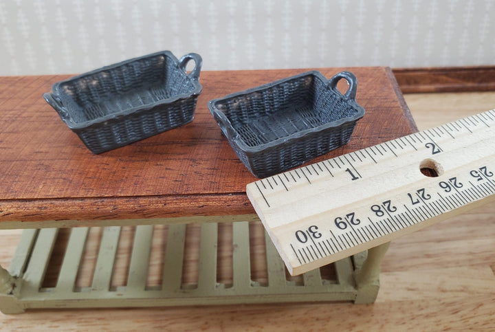 Dollhouse Brown Baskets Set of 2 Rectangle with Handles 1:12 Scale Miniatures - Miniature Crush