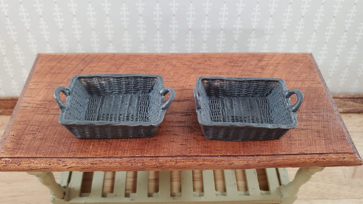 Dollhouse Brown Baskets Set of 2 Rectangle with Handles 1:12 Scale Miniatures - Miniature Crush