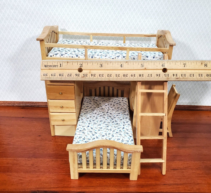 Dollhouse Bunk Beds Built in Shelves Desk with Ladder 1:12 Scale Miniature Furniture - Miniature Crush