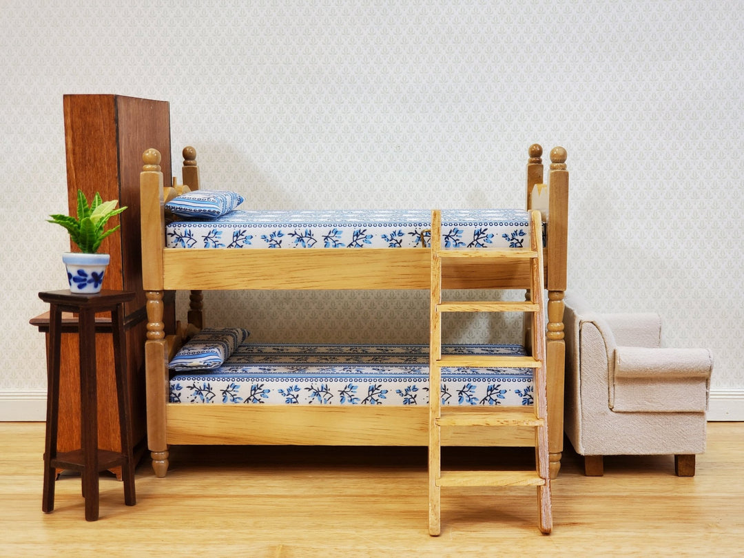 Dollhouse Bunk Beds with Ladder Light Oak 1:12 Scale Miniature Furniture - Miniature Crush