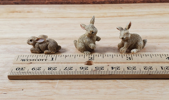 Dollhouse Bunny Rabbits Set of 3 Brown 1:12 Scale Miniature Pets - Miniature Crush