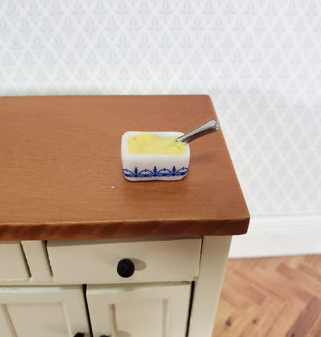 Dollhouse Butter Dish with Butter & Knife 1:12 Scale Food Kitchen Cast Resin - Miniature Crush