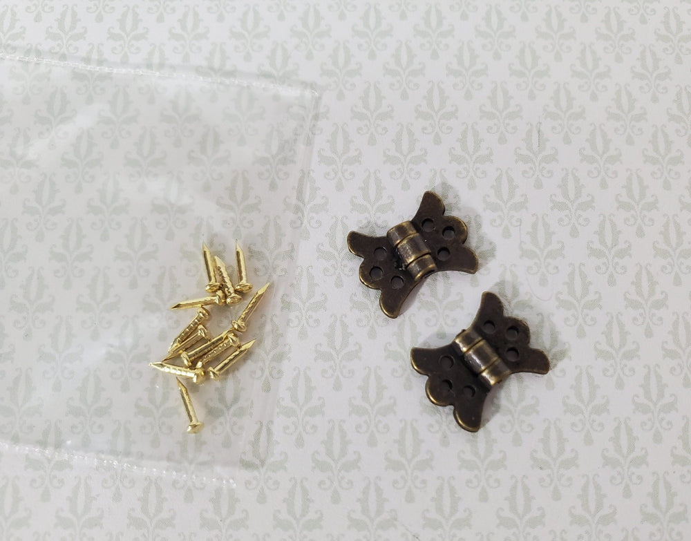 Dollhouse Butterfly Hinge Working Antique Style Bronze 1:12 Scale Includes Nails S1507 - Miniature Crush