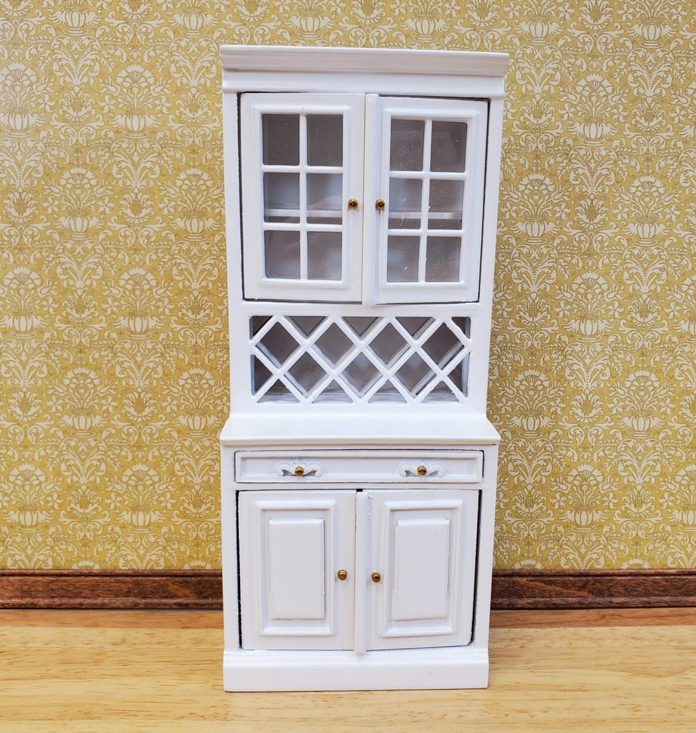 Dollhouse Cabinet Hutch with Wine Rack White Finish 1:12 Scale Miniature Furniture - Miniature Crush