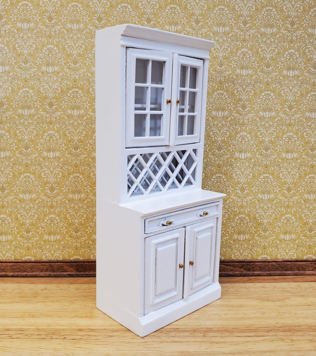 Dollhouse Cabinet Hutch with Wine Rack White Finish 1:12 Scale Miniature Furniture - Miniature Crush