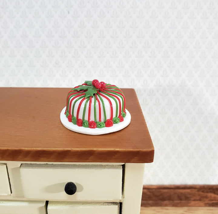 Dollhouse Cake Christmas Striped with Holly 1:12 Scale Miniature Food Dessert - Miniature Crush