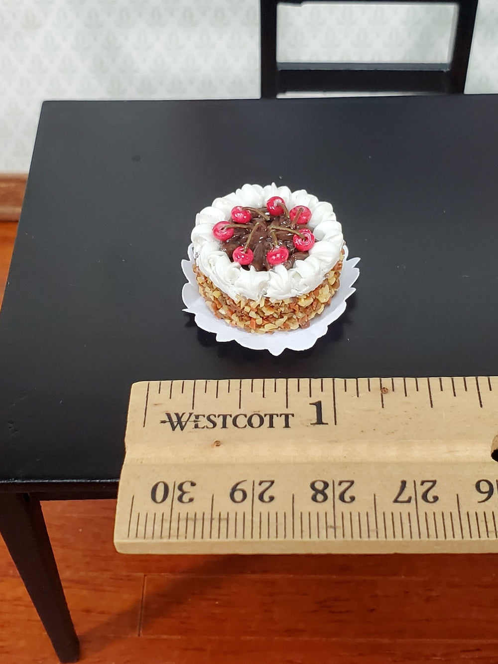 Dollhouse Cake Round Chocolate Cherry with Nuts 1:12 Scale Miniature Food Bakery - Miniature Crush