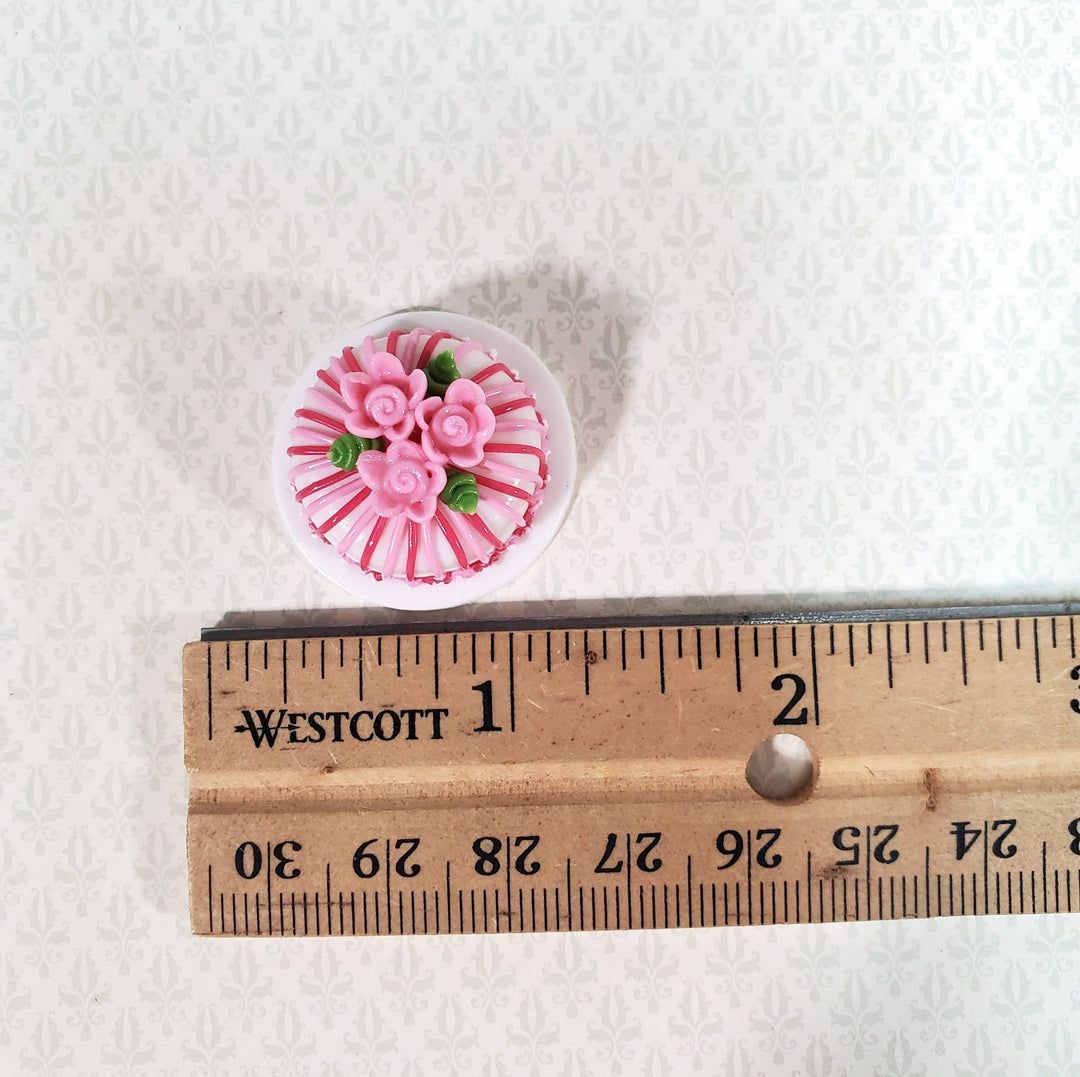 Dollhouse Cake Round Pink & White with Flowers 1:12 Scale Miniature Food Bakery - Miniature Crush