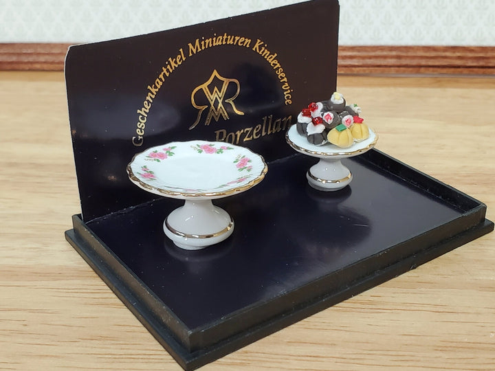 Dollhouse Cake Stand and Treats Platter Reutter Porcelain 1:12 Scale Miniature - Miniature Crush