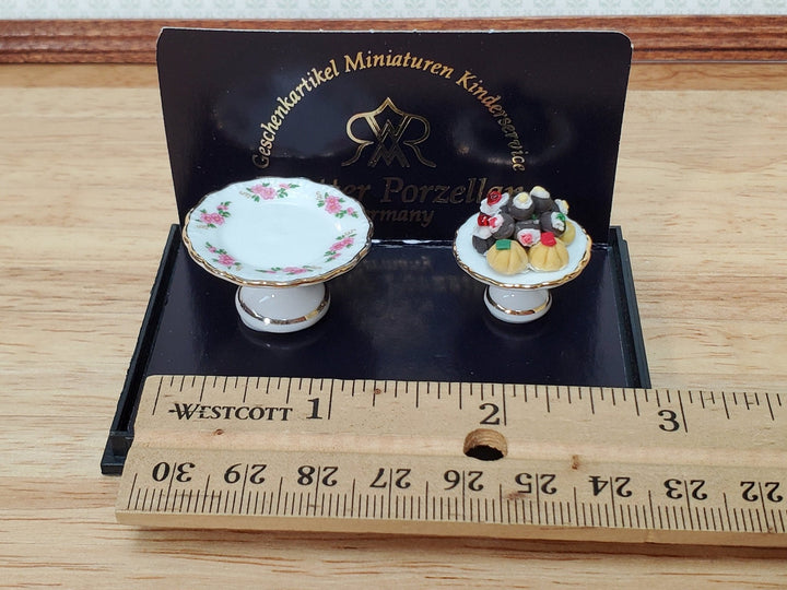 Dollhouse Cake Stand and Treats Platter Reutter Porcelain 1:12 Scale Miniature - Miniature Crush