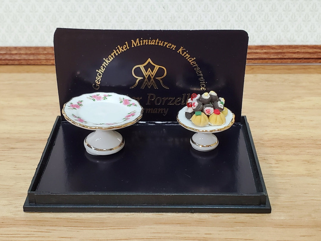 Dollhouse Cake Stand and Treats Platter Reutter Porcelain 1:12 Scale Miniature - Miniature Crush