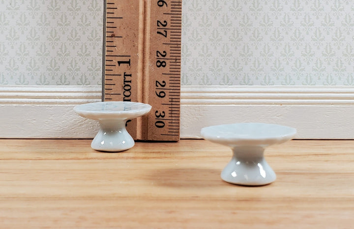 Dollhouse Cake Stands Plates Set of 2 Ceramic White 1:12 Scale Miniatures - Miniature Crush