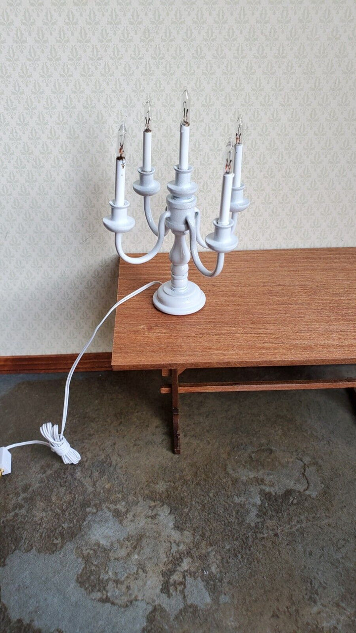 Dollhouse Candelabra White Large 12 Volt Electric with Plug Miniature Light Lamp - Miniature Crush