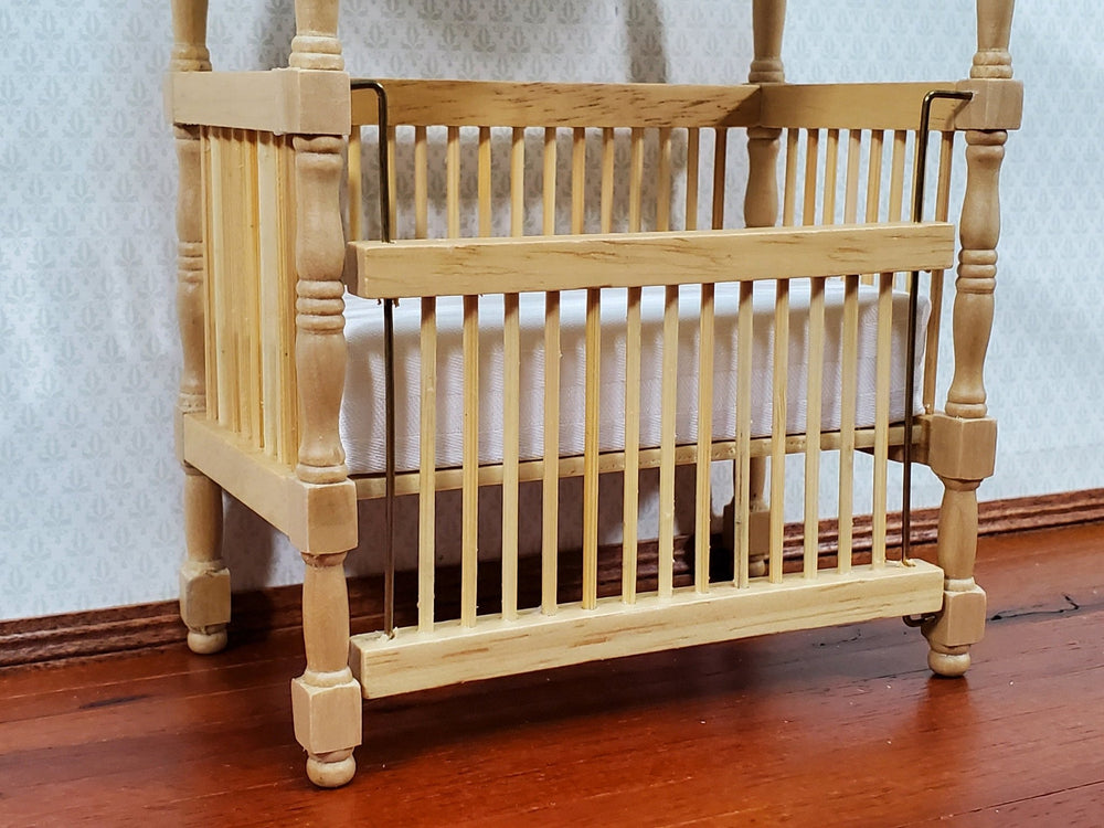 Dollhouse Canopy Crib Light Oak Finish 1:12 Scale Miniature Nursery Furniture - Miniature Crush