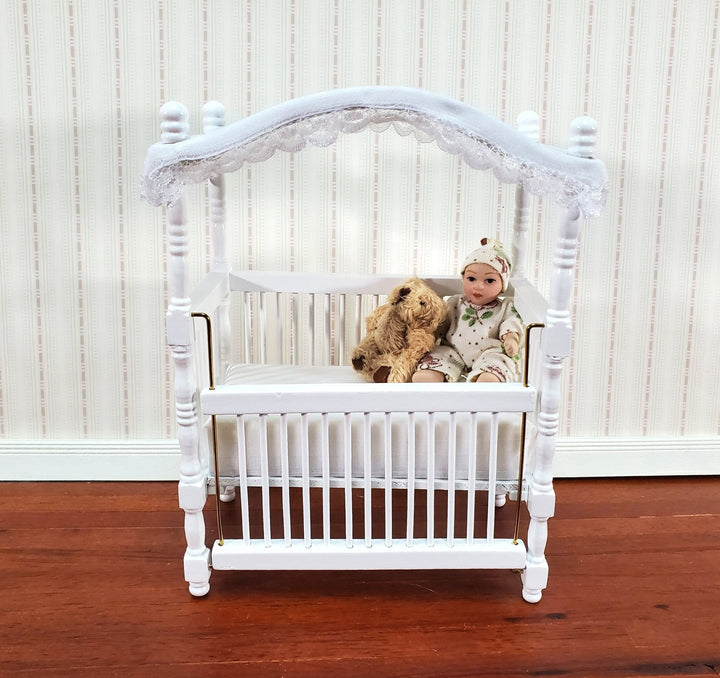 Dollhouse Canopy Crib White 1:12 Scale Miniature Nursery Room Furniture - Miniature Crush