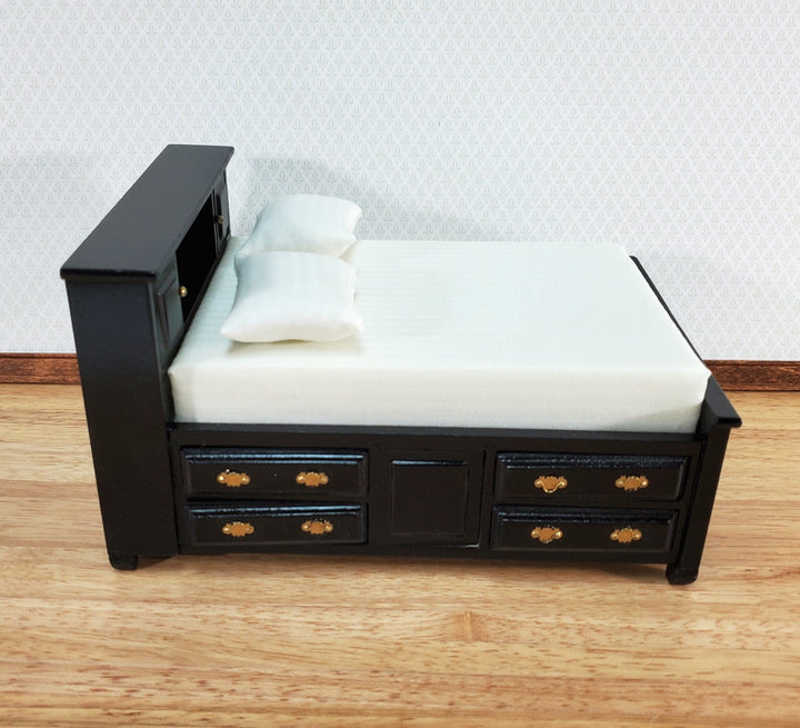 Dollhouse Captain's Bed with Drawers Double Black Finish 1:12 Scale Bedroom Furniture - Miniature Crush