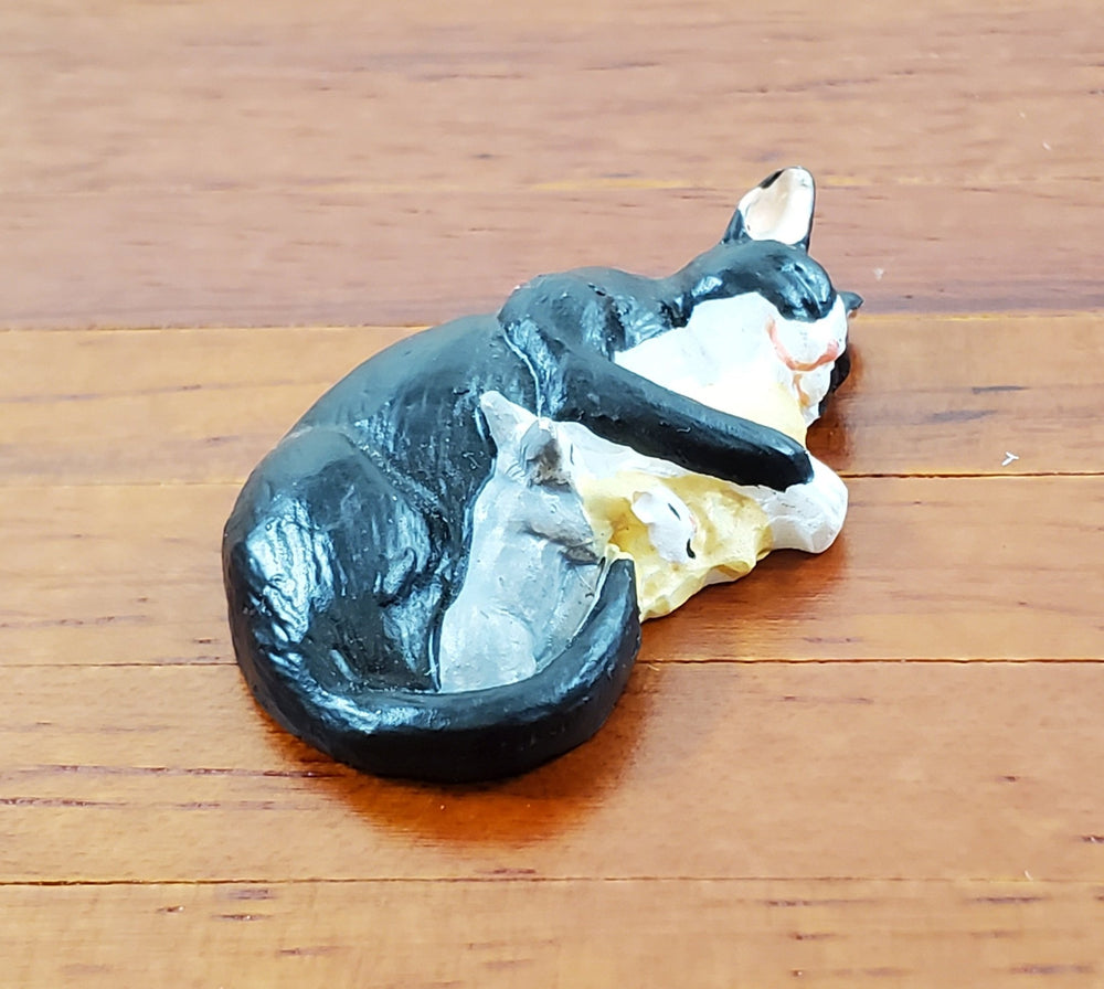Dollhouse Cat with Kittens Tuxedo Black White Gray Orange 1:12 Scale Miniature - Miniature Crush