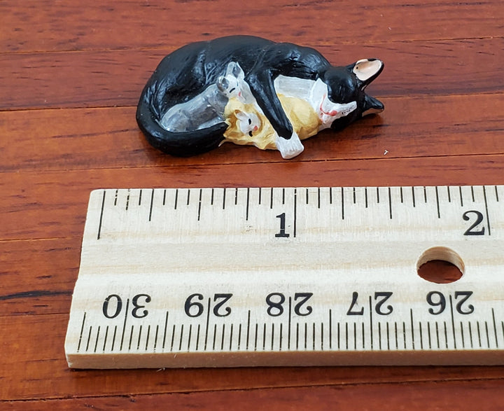 Dollhouse Cat with Kittens Tuxedo Black White Gray Orange 1:12 Scale Miniature - Miniature Crush