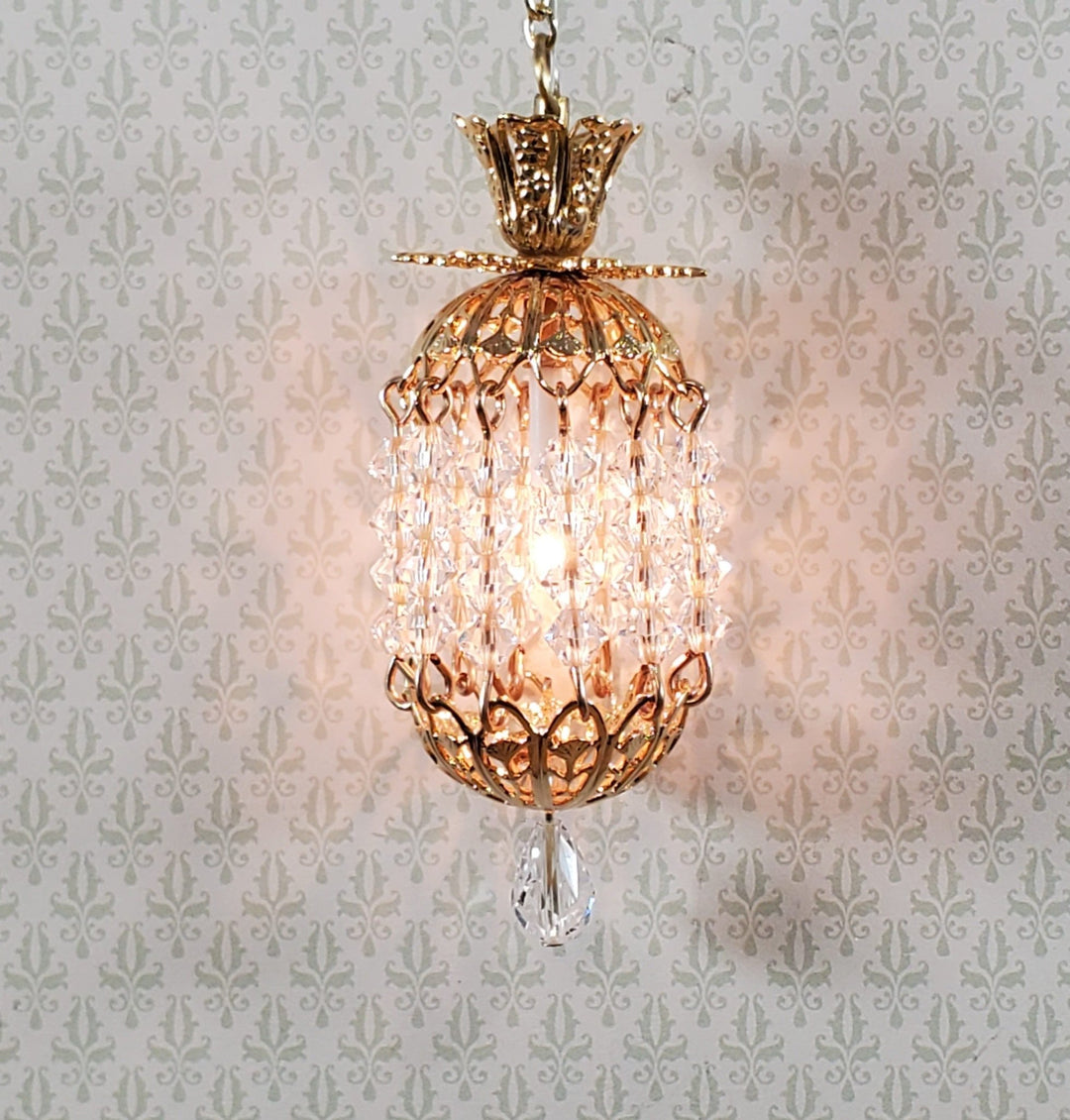 Dollhouse Ceiling Light Real Glass Crystals "Pineapple Lamp" 12 Volt 1:12 Scale - Miniature Crush
