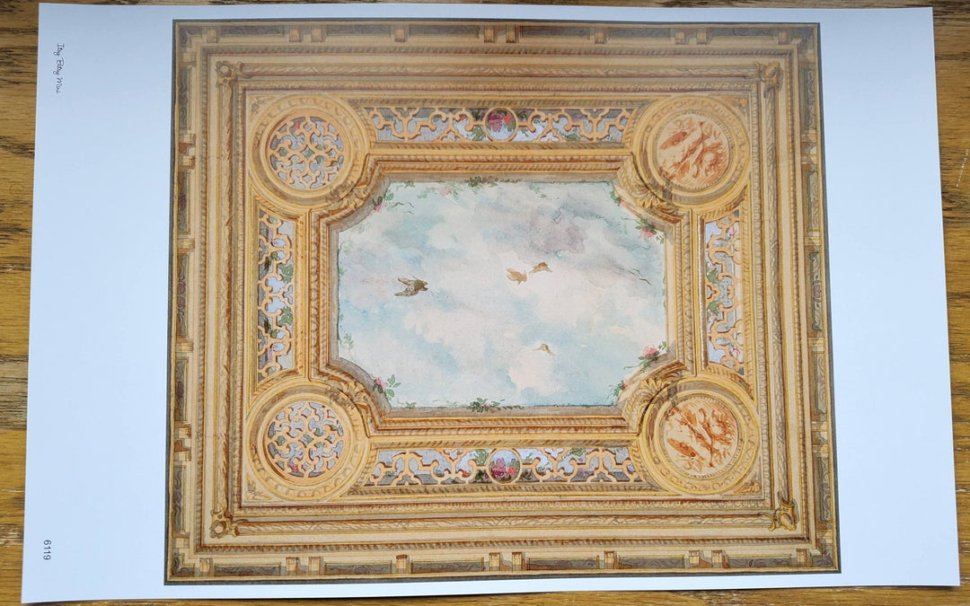 Dollhouse Ceiling Mural Wallpaper Sky Birds Painted Victorian 1:12 Scale Itsy Bitsy - Miniature Crush