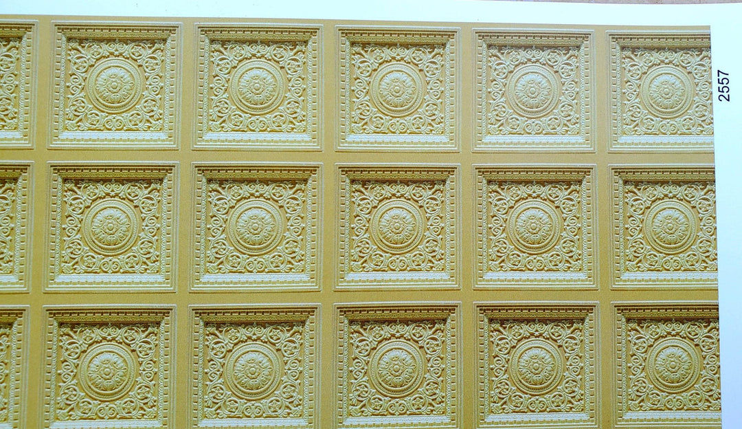 Dollhouse Ceiling Wallpaper (flat) Rosette Tile Gold 1:12 Scale Itsy Bitsy - Miniature Crush
