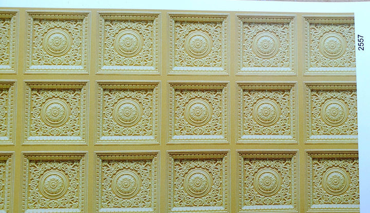 Dollhouse Ceiling Wallpaper (flat) Rosette Tile Gold 1:12 Scale Itsy Bitsy - Miniature Crush