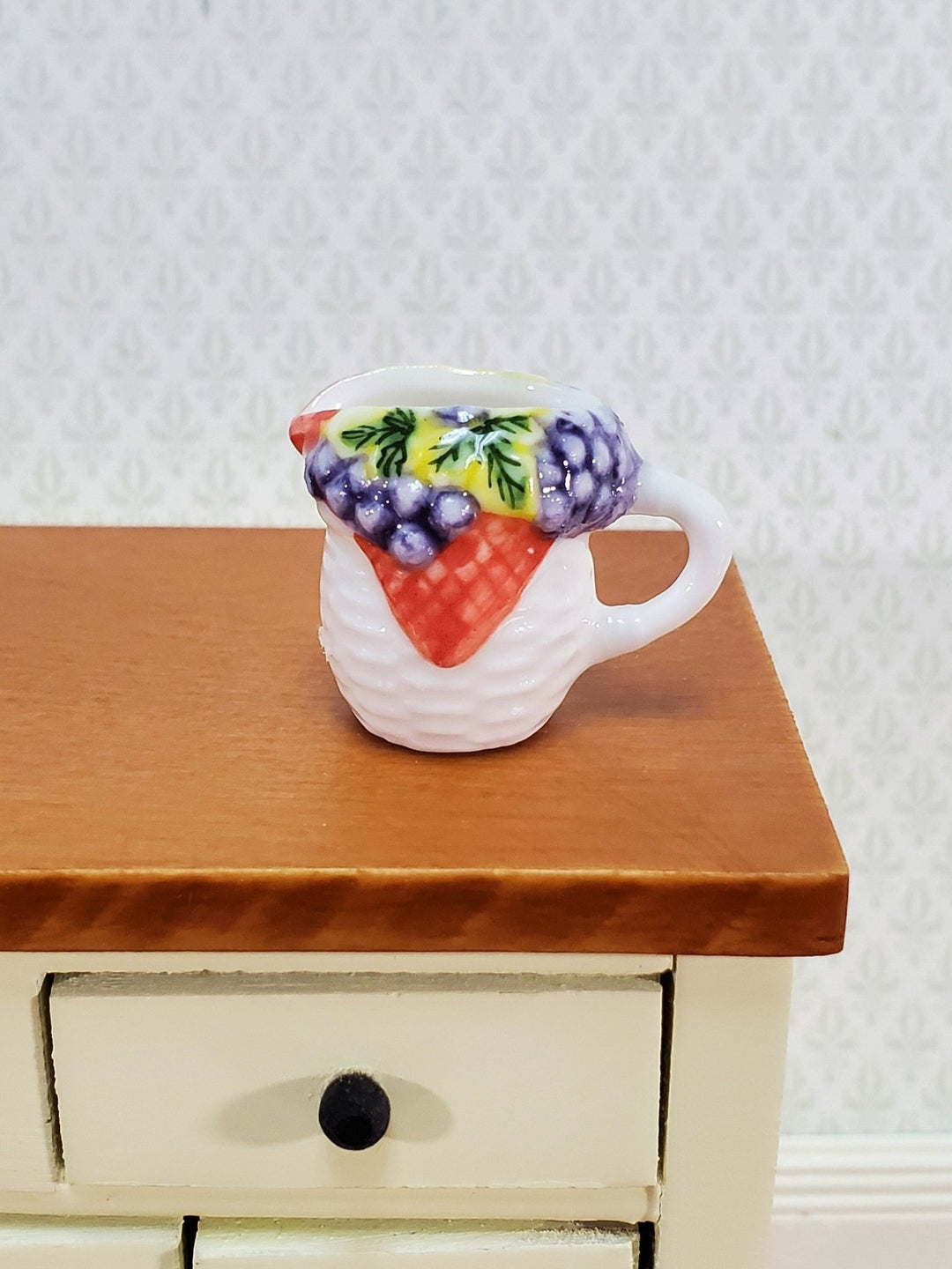 Dollhouse Ceramic Pitcher with Handle Fruit Motif 1:12 Scale by Falcon Miniatures - Miniature Crush