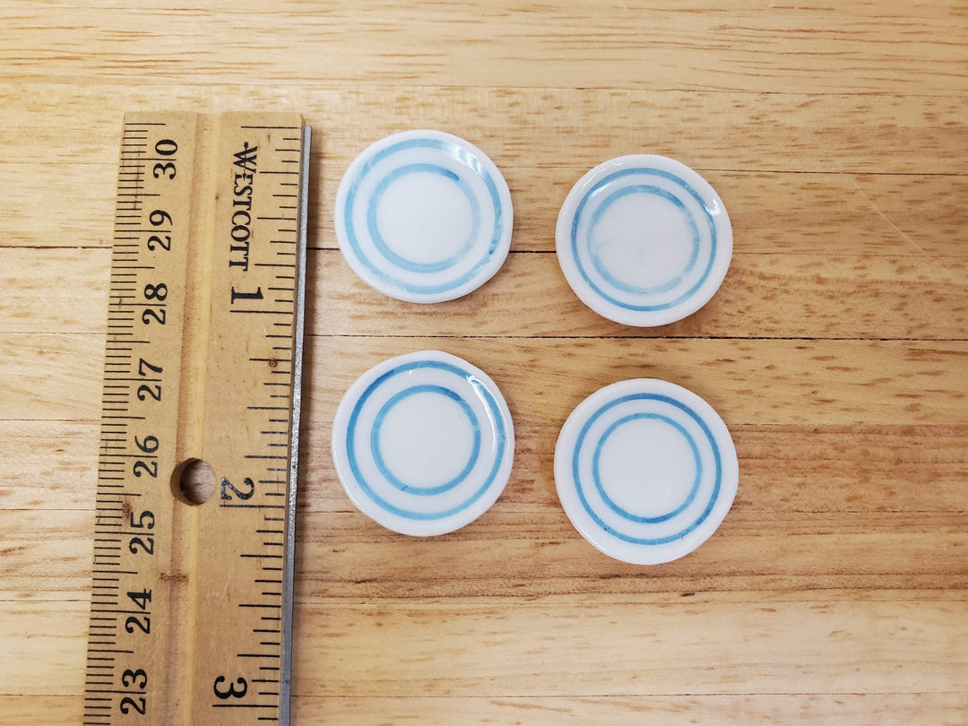 Dollhouse Ceramic Plates White with Blue Lines Set of 4 1:12 Scale Miniatures 1" - Miniature Crush