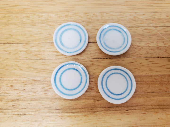 Dollhouse Ceramic Plates White with Blue Lines Set of 4 1:12 Scale Miniatures 1" - Miniature Crush