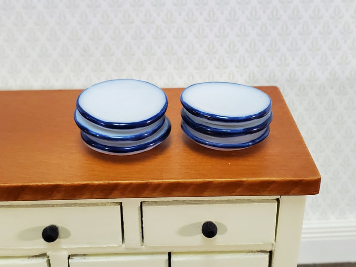 Dollhouse Ceramic Plates White with Blue Trim Set of 6 1:12 Scale Miniatures 7/8" - Miniature Crush