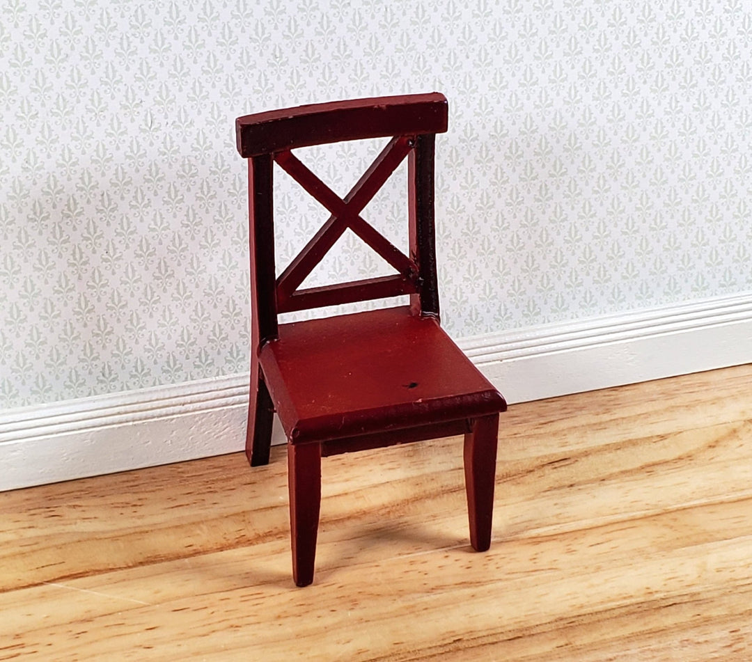Dollhouse Chair Kitchen Dining Cross Buck Mahogany Finish Wood 1:12 Scale - Miniature Crush
