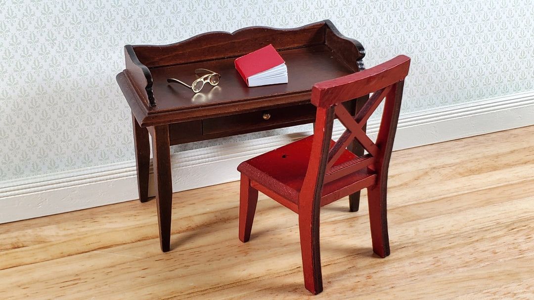 Dollhouse Chair Kitchen Dining Cross Buck Mahogany Finish Wood 1:12 Scale - Miniature Crush