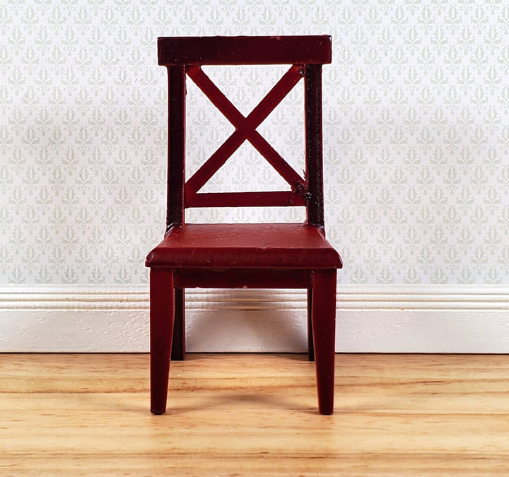 Dollhouse Chair Kitchen Dining Cross Buck Mahogany Finish Wood 1:12 Scale - Miniature Crush