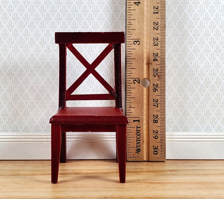 Dollhouse Chair Kitchen Dining Cross Buck Mahogany Finish Wood 1:12 Scale - Miniature Crush