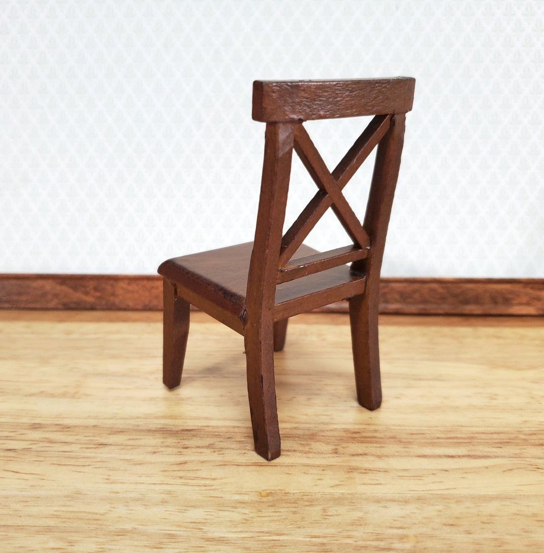 Dollhouse Chair Kitchen Dining Cross Buck Walnut Finish Wood 1:12 Scale Miniature Furniture - Miniature Crush