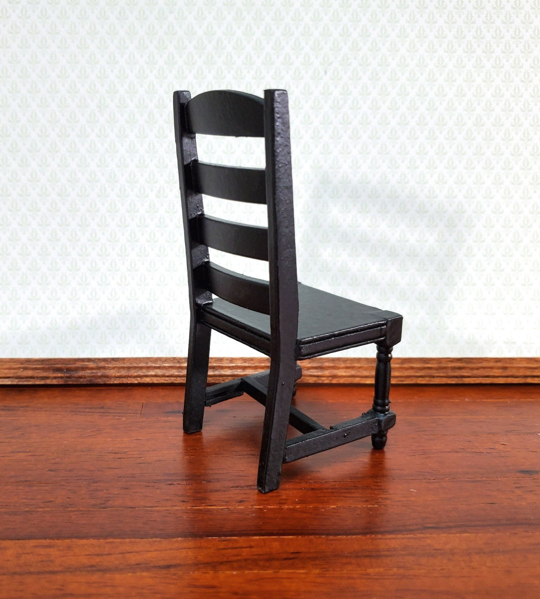 Dollhouse Chair Ladderback for Kitchen or Dining Room Black 1:12 Scale Miniature Furniture - Miniature Crush