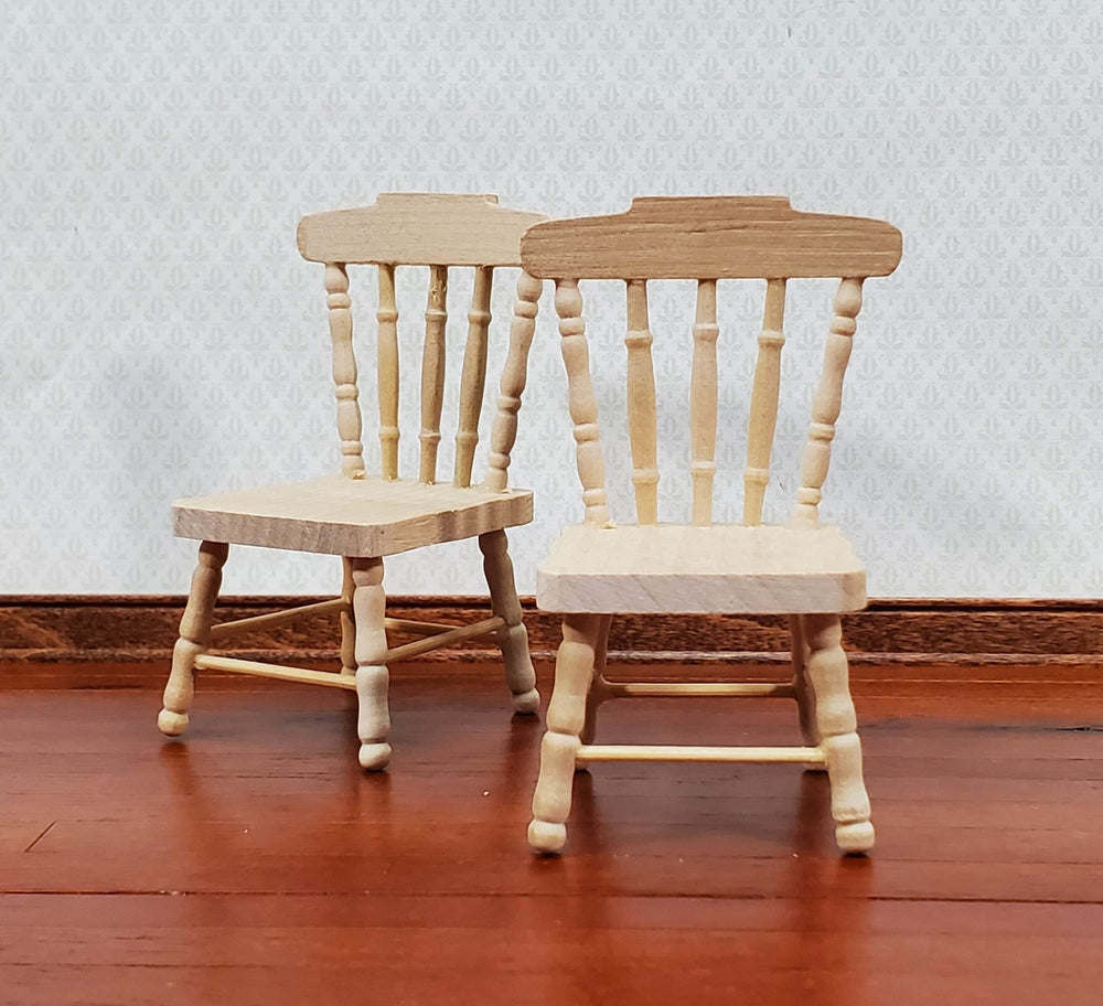 Dollhouse Chairs Spindle Back x2 Unpainted Wood 1:12 Scale Miniature Furniture - Miniature Crush