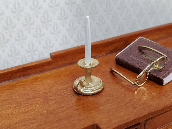 Dollhouse Chamber Candle Holder with Candle Gold 1:12 Scale Miniature Metal - Miniature Crush